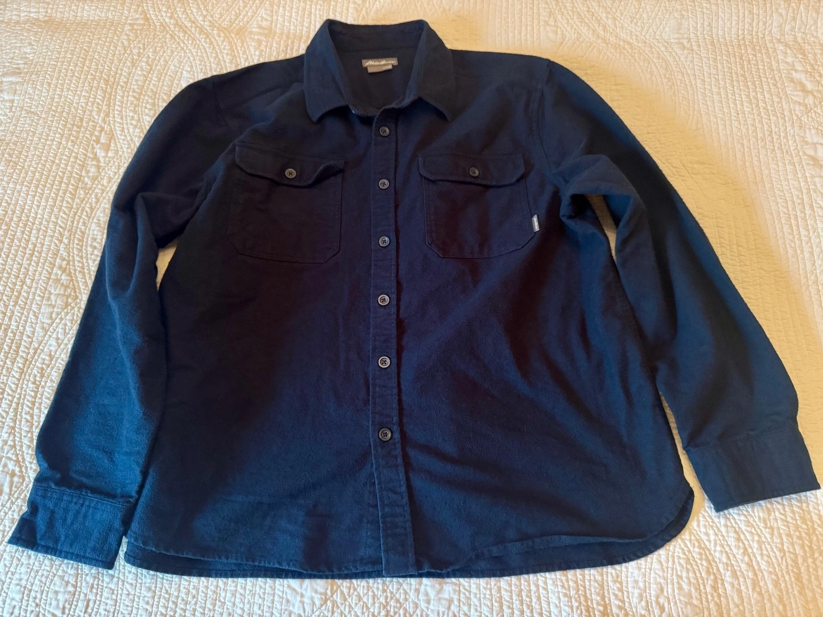 Eddie Bauer Mens Long Sleeve Shirt, Thick, Dark Navy, Large