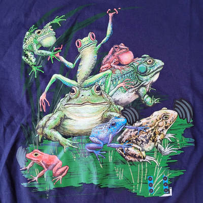 Vtg 90s Frogs T Shirt XL Blue Hanes Animal Wildlife Nature Peter