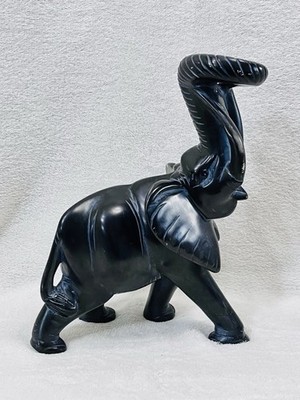VTG Trunk Up Black Elephant African Feng Shui Statue Prosperity Success Decor