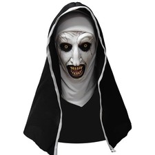 Halloween Scary Nun Mask, Black and White Latex Full Head Mask, Horror Cospla...