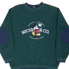 VINTAGE DISNEY MICKEY MOUSE EMBROIDERED 1990S PINE GREEN SWEATSHIRT MEDIUM