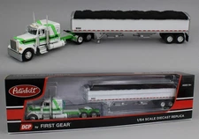 1:64 DCP *WHITE & GREEN* Peterbilt 379 48" Flattop & Wilson Grain Trailer NIB