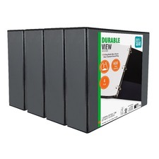 Pen Gear 3-inch Durable View Binder, Black, 4 Pack
