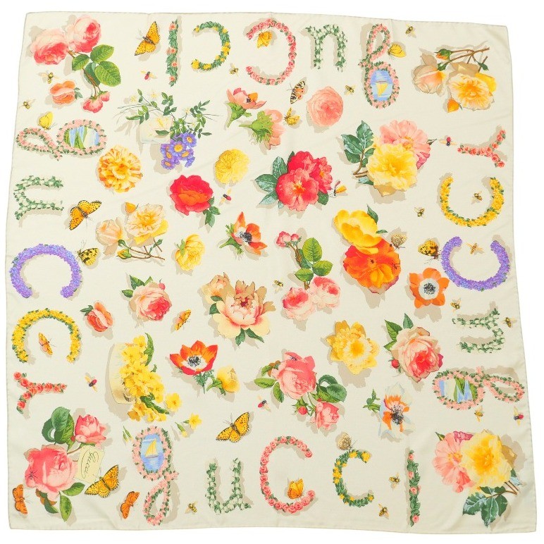 Mint GUCCI scarf All-silk flower and insect pattern bandana Branded clothing...