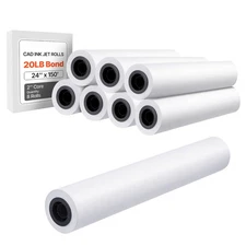 Uimoso Wide Format Plotter Paper, 8 Rolls, 24 in x 150 ft CAD Bond Paper