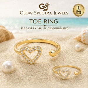 Authentic Women's Daily Wear Double Heart Adjustable Toe Ring 14K Yellow Gold Plated