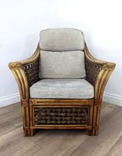 ARMCHAIR Classic Wicker Cane Conservatory Style Retro Cushions FREE DELIVERY
