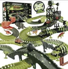 USA Toyz Dinosaur Dash Track 6 Dinosaurs LED Dino Car STEM Set Toy 225 Piece