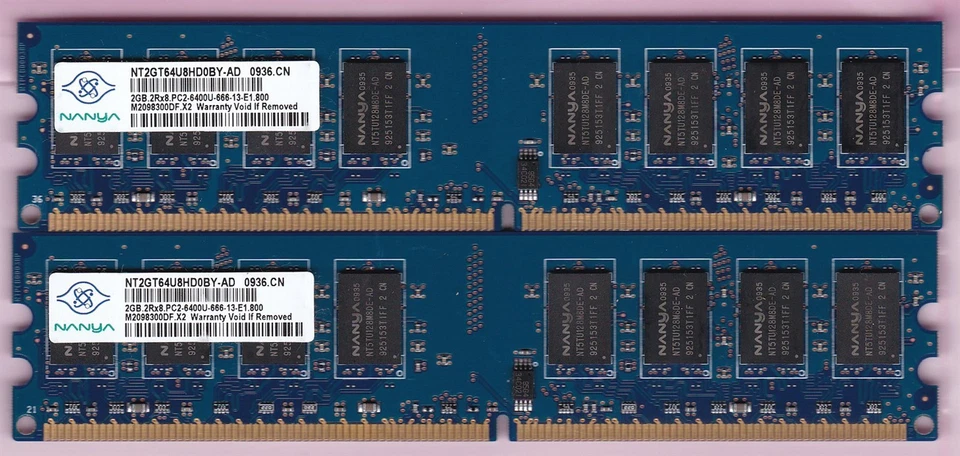 4GB 2x2GB PC2-6400 DDR2-800 NANYA BLUE NT2GT64U8HD0BY-AD DESKTOP RAM MEMORY KIT - Image 2 of 4