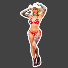 Cowgirl Pinup Girl Sticker Vinyl Decal Western Country Tattoo Bikini Boots