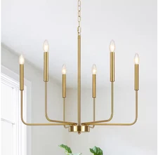 6-Light Brass Chandelier Farmhouse Kitchen Island Candle Rustic Linear
