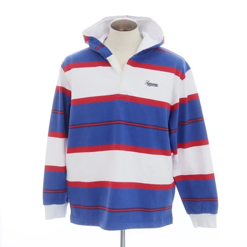 Pull à capuche coton rugby à capuche automne/hiver Supreme 2024 bleu blanc L R311