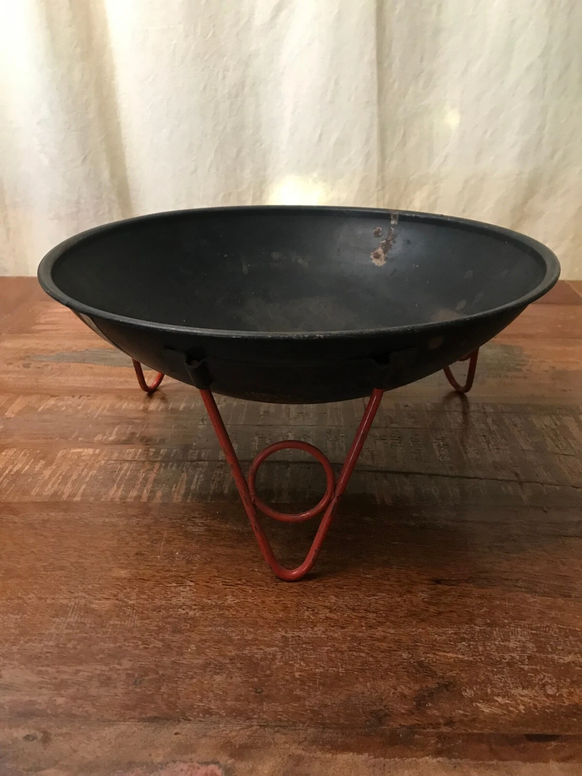 Vtg 1960s 1970s Bar-B-Bowl Barbeque Outdoor Charcoal Tabletop Grill Black Orange