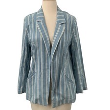 Chico's Open Front Blazer Lightweight Blue/White Striped Jacket Size 1/Medium
