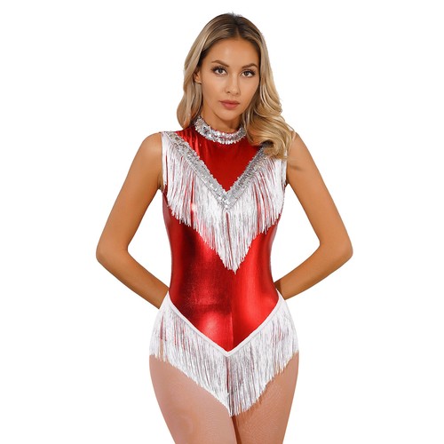 Womens Dancewear Shiny Sequins Bodysuit Glitter Leotard One Piece Sparkle - Picture 17 of 64