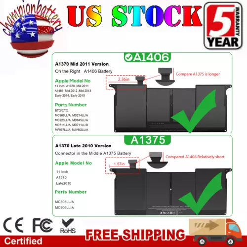 A1375 A1406 Battery for Apple MacBook Air 11" A1370 Late 2010 Mid 2011 A1465