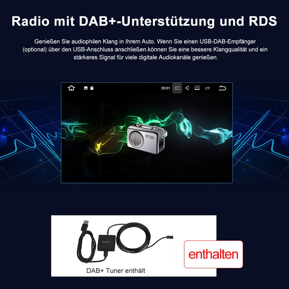 7" 1 DIN DAB+ Autoradio Android 15 Carplay Touchscreen GPS Navi Bluetooth USB DE - Bild 2 von 4