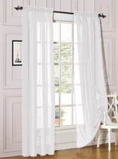 2 Piece Sheer Voile Rod Pocket Window Panel Curtain Drapes Many Sizes & Colors