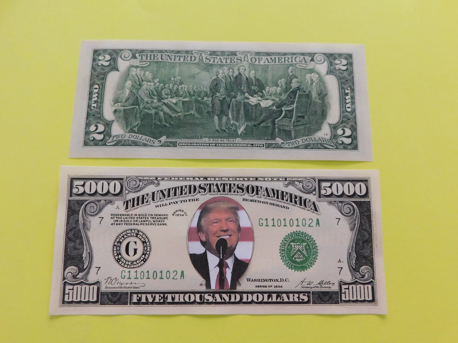 45th 47th President Donald Trump $5000 Dollar Bill $2 on reverse PHOTO ...