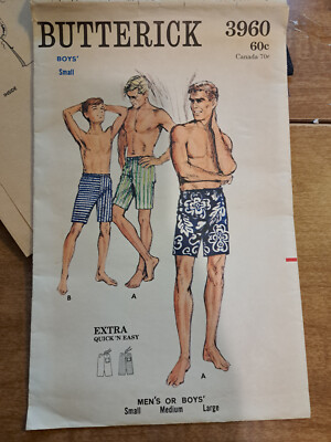 1968 BUTTERICK #3960 - BOY'S QUICK & EASY SWIM SHORTS PATTERN  small