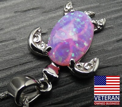 Sterling Silber rosa Stein 3D Schildkröte Reptil Anhänger Box Kette Halskette 16-18