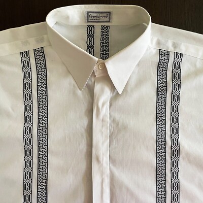 GIANNI VERSACE cotton shirt w/ geometric tape stripes size 50 from GIANNI VERSACE cotton shirt w/ geometric tape stripes size 50 from