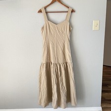 Nasty Gal Elli White Linen Blend Drop Hem Midi Dress Sand Small