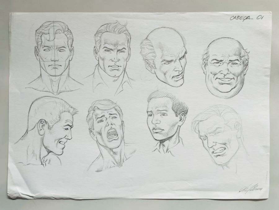 Original Art Model Sheet Heads comic artist Al Rio 8.5x11 on Paper Signed Dated Comic Art