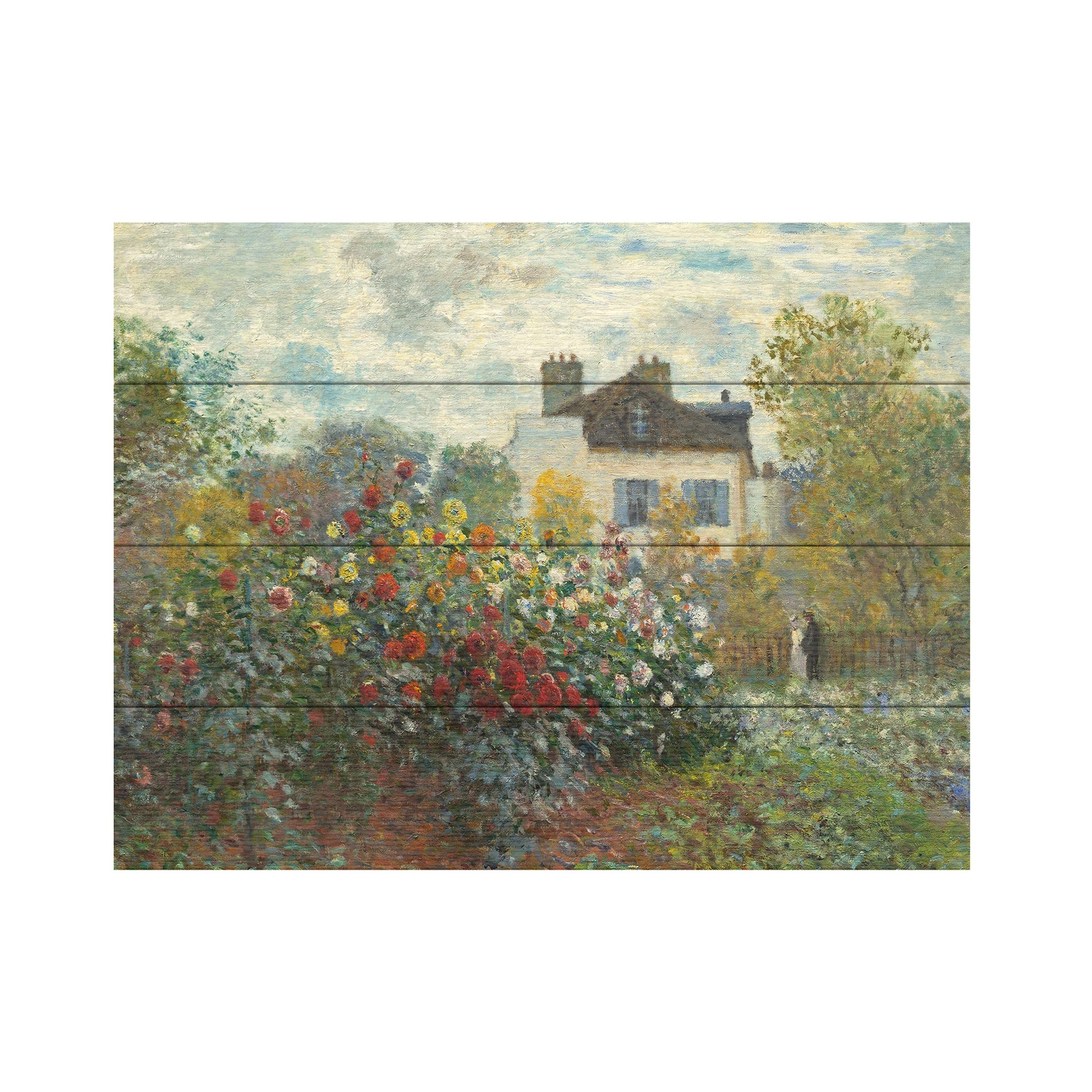 12x16 The Artist's Garden in Argenteuil by Claude Monet - Wood Slat Framed Multi-Color Art Print