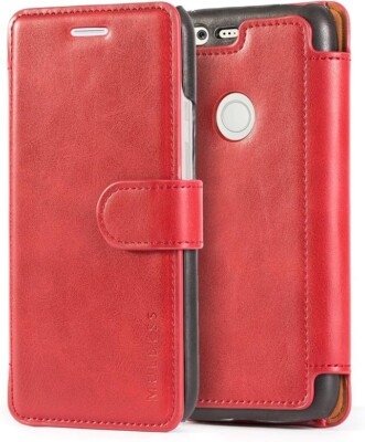 Google Pixel Hülle Handy Flip Leder Wallet Kartenfach Stoßdämpfend Rot G003