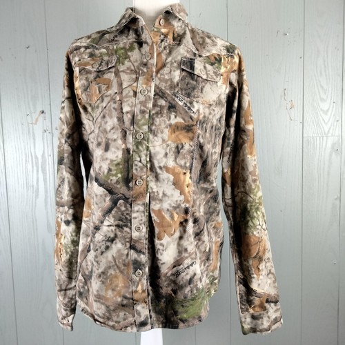 Cabelas Hunting Shirt Womens Small Western Camo Fitted Zonz Woodland Button Up