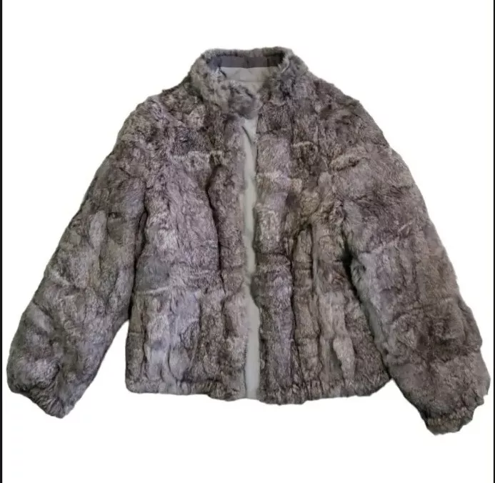 Upcycled Vintage Gray Rabbit Fur Coat