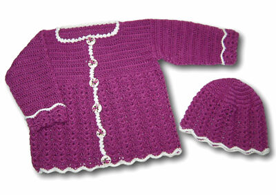 Newborn Baby Häkeljacke Jacke + Mütze  Gr 56 62 Beere Lila gehäkelt handmade neu