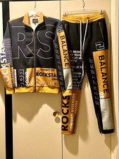 ROCKSTAR Original Suit-Black  Yellow Bomber Jacket and Pants Size-Small EUC 