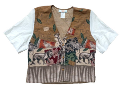 CORAL BAY Women's Shirt Size Medium Brown Jungle Animal Safari Short Sleeve Top