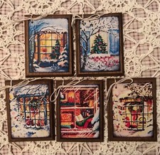 5 NEW DESIGN Wooden Handcrafted Christmas Ornaments / HangTags / GiftTags SET3