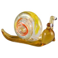 Miniature Hand Blown Glass Amber Yellow Snail Figurine With Swirled Shell New!