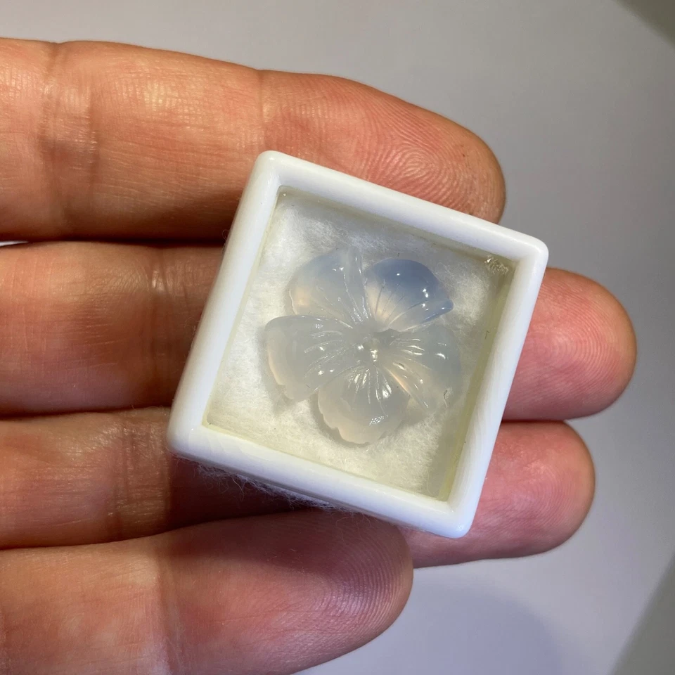 Light Blue Chalcedony Translucent Flower Carving With Center Hole 18mm Gem e05 - Image 4 of 4