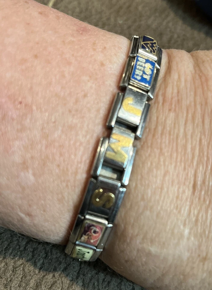 Pagoda Bracelet 18K GOLD/SS Personal Links Stretch Charms 17 Charms Made n Italy - Image 2 of 4