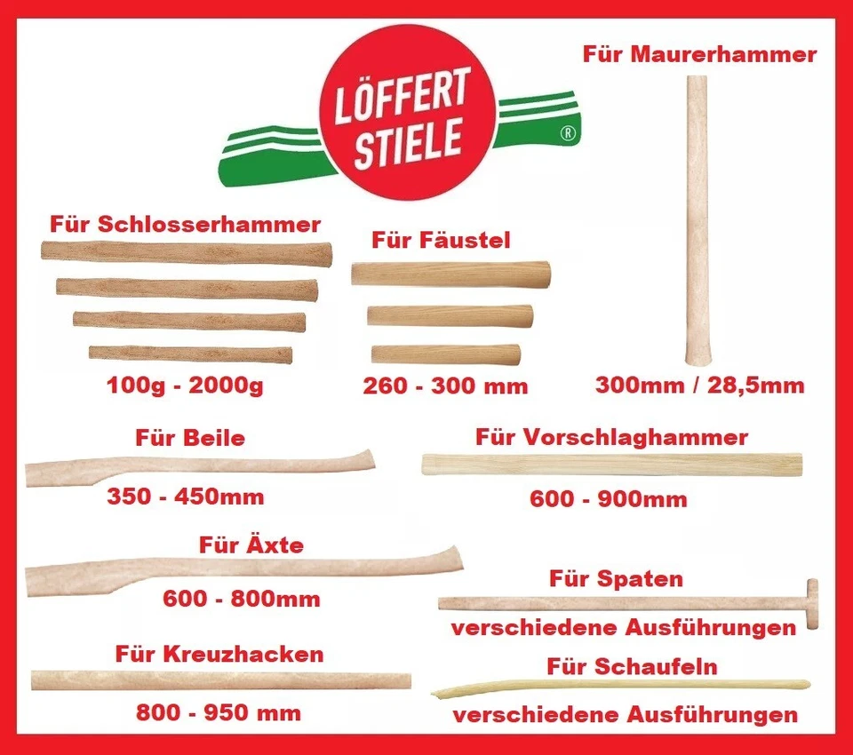 LÖFFERT Ersatzstiel für Hammer Fäustel Beil Vorschlaghammer Axt Spaten Schaufel