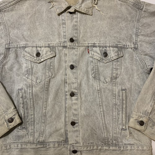 Vintage LEVIS Denim Trucker Jacket Grim Reaper Skulls Art USA 70507 Mens Size L - Picture 3 of 12