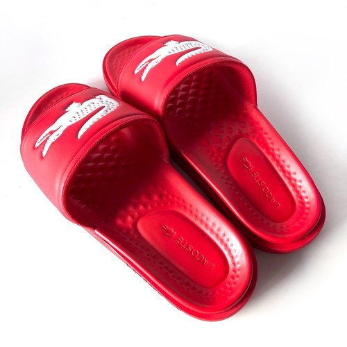 Lacoste Men's Croco Dualiste Slides Cushioned Slip On Sandals Red Size US 13 New - Picture 2 of 6