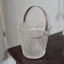 EAPG Indiana Glass OAK BARREL 5" ICE BUCKET with Hammered Metal Handle