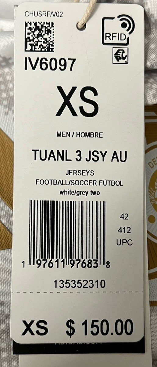 Adidas Tigres UANL Authentic Soccer Third Jersey White Mens Size