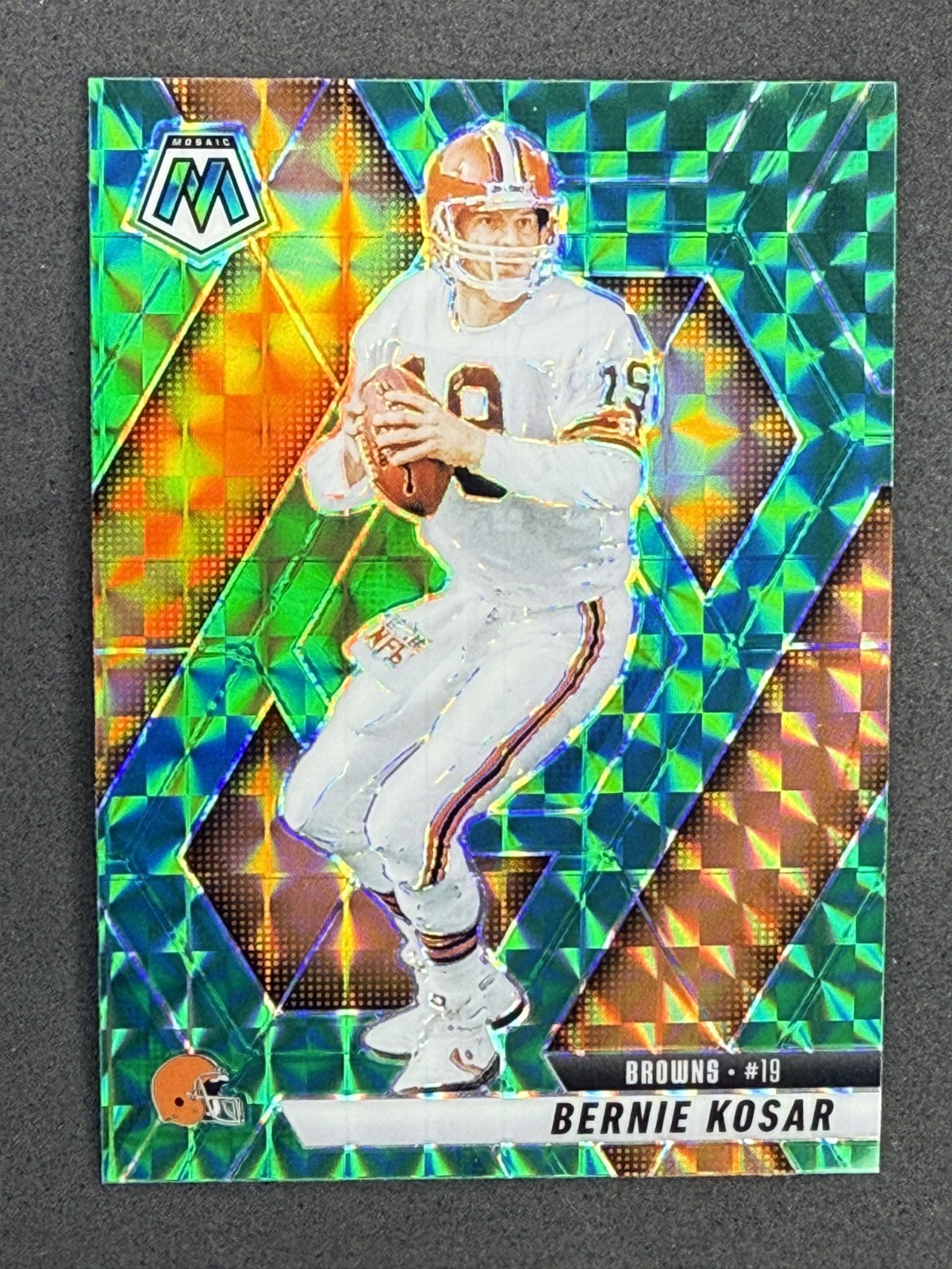 Bernie Kosar 2025 Panini Mosaic #65 Cleveland Browns Mosaic Green Prizm