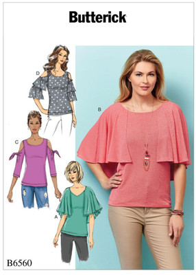Butterick Pattern B6560 Misses Knit Top, Tunic W/Sleeves variation Sz 6-14/14-22