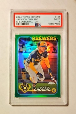 Jackson Chourio 2024 Topps Chrome RC GREEN REFRACTOR /99 PSA 9 Brewers #161 z3