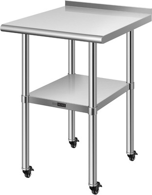 24 X 24  Stainless Steel Work Table with Backsplash, Prep Commercial Table