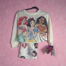 Disney Girls Princess Long Sleeve Pajama Set Sz XS 4/5 Snow White Ariel Moana