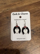 Cork & Charm Black & White Dog Earrings Sterling Silver Hooks Cute Dangle